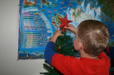 Ethan decorates HIS tree